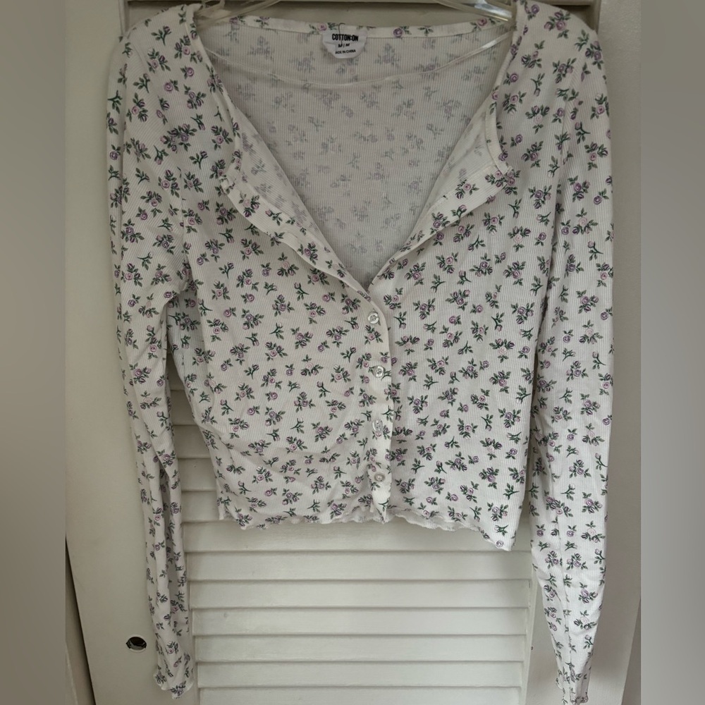 Floral Cardigan Semi Crop Top